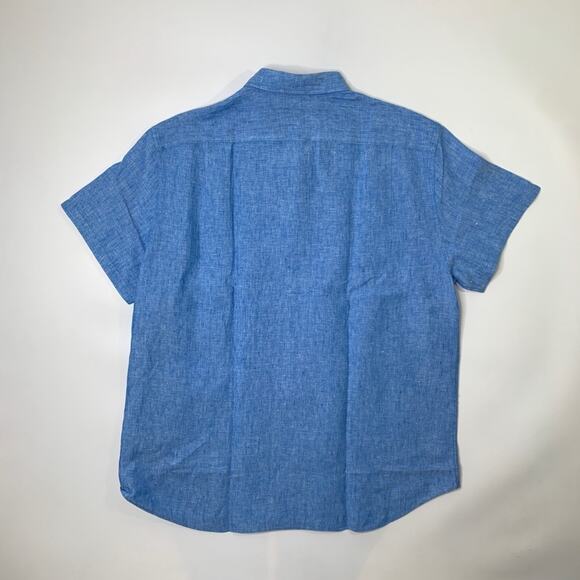 J Crew Shirt Mens XL Extra Large Blue Linen Button Down Short Sleeve Pocket - Picture 7 of 9